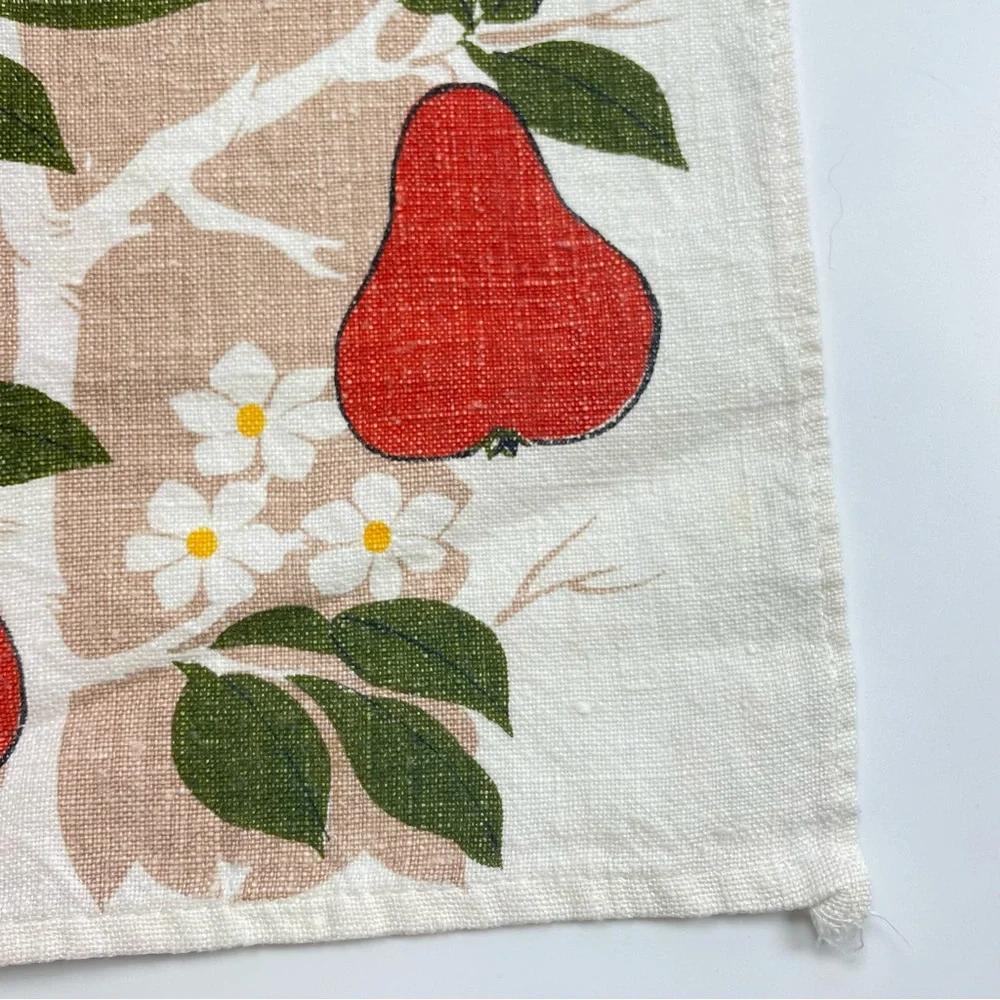 Vintage Tea Towel‎ Pear Print Retro Fruit Branches Produce Kitchen Linens Orange